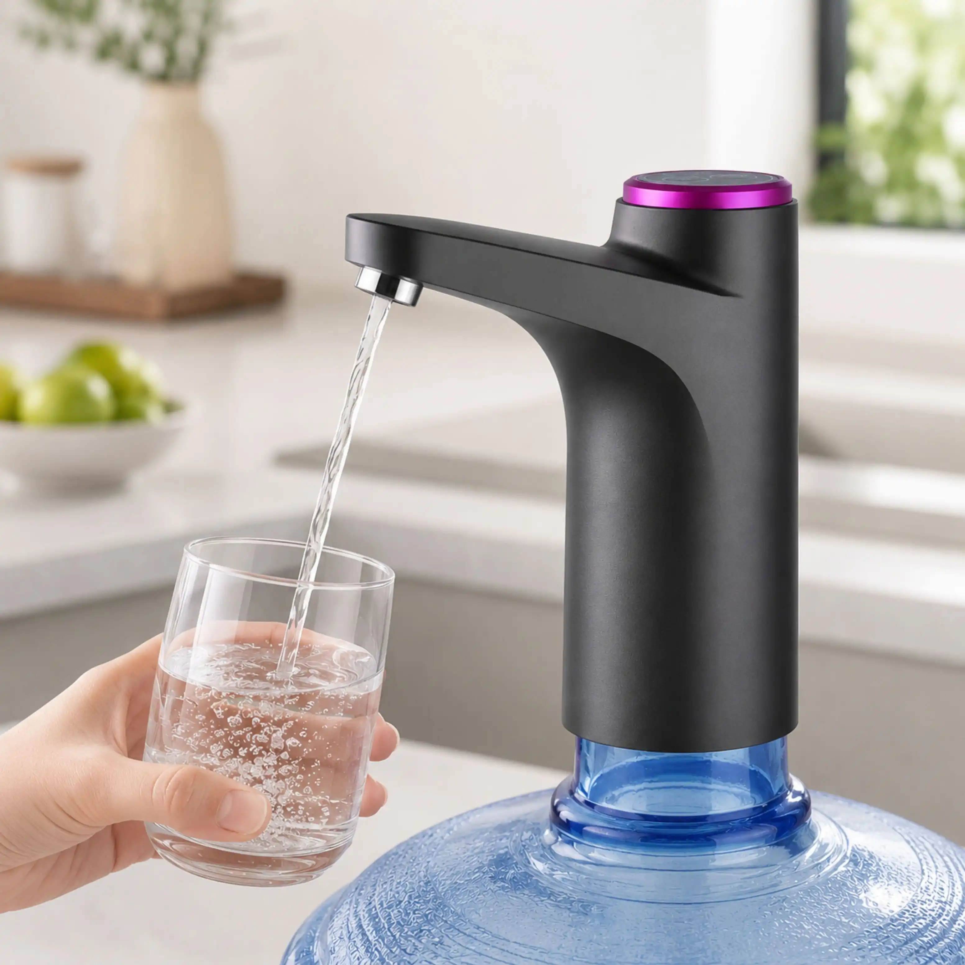 Pompe à Eau Électrique Rechargeable Tactile pour Bonbonne – Noir