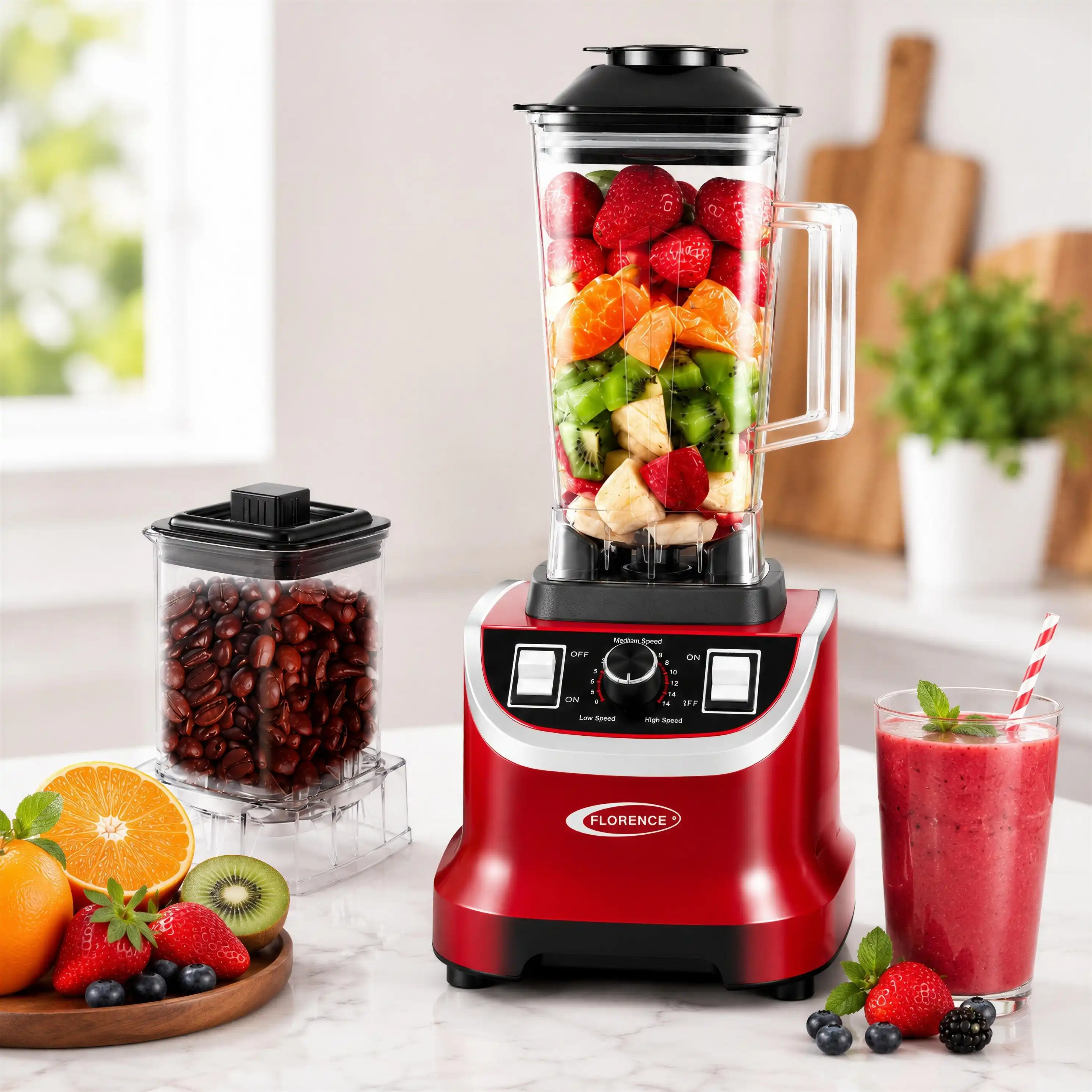 Blender Électrique Florence 2-en-1 2800W – 2L Rouge