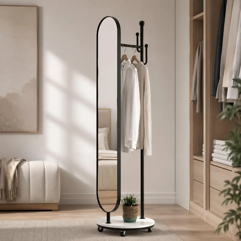 Miroir sur Pied avec Porte-Manteau APOLLO Noir