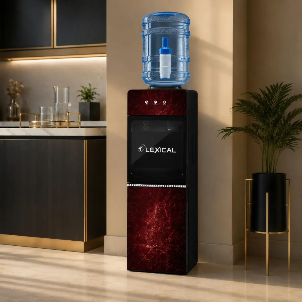 Distributeur d’Eau Chaude & Froide avec Réfrigérateur Lexical – 670W Noir/Bordeaux