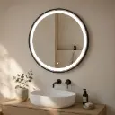 Miroir LED Rond 50 cm – Cadre Aluminium Noir