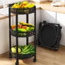 Chariot de Rangement Pliable 3 Niveaux en Métal – Noir