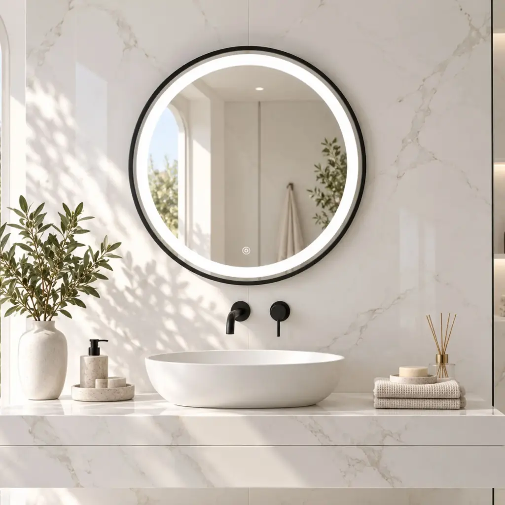 Miroir LED Rond 70 cm – Cadre Aluminium Noir