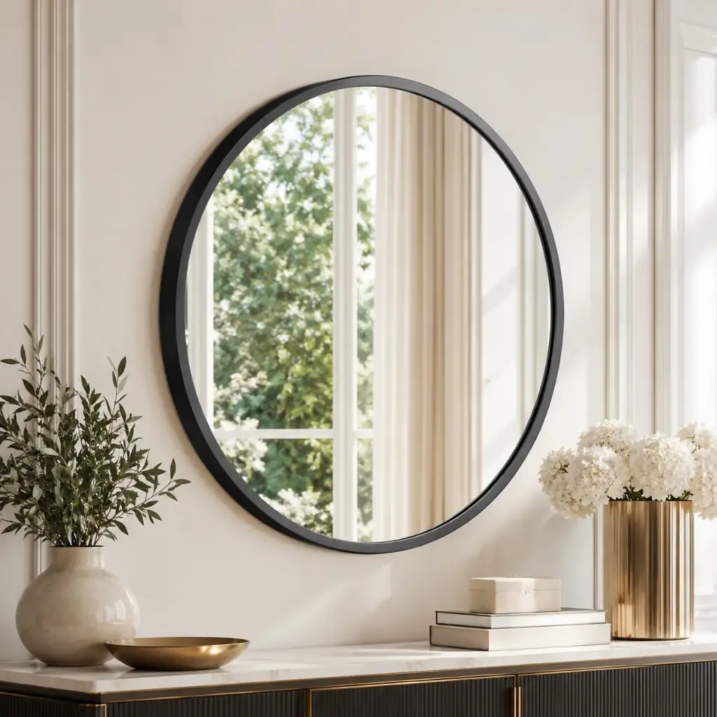 Miroir Rond 80 cm – Cadre Métal Noir