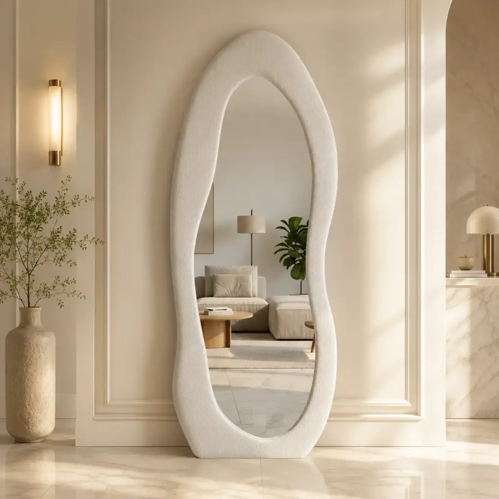 Miroir Sur Pied Organique EKOGOZLI Blanc Cassé – 170 × 65 cm
