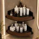 Etagere Murale d’Angle – Bois Noyer & Aluminium Noir Mat (Paire)
