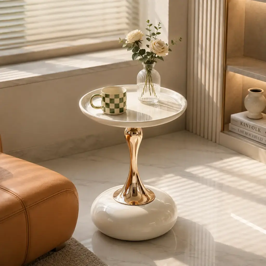 Table de Cafe LUNARA – Blanc & Dore (40 × 55 cm)