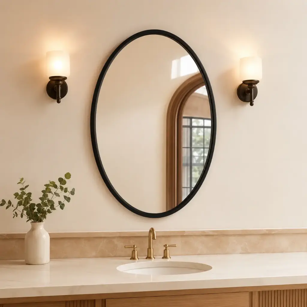 Miroir Ovale 80x60 cm – Cadre MDF Stratifié Noir