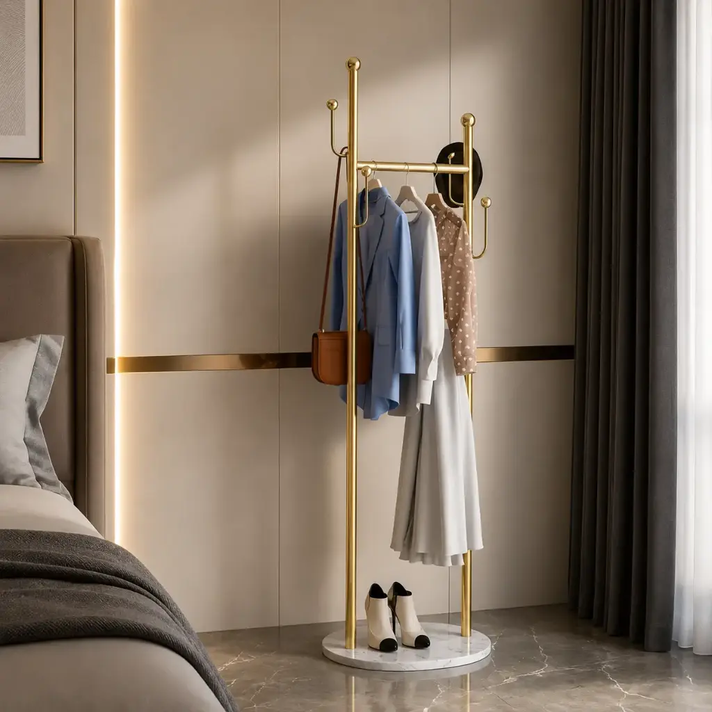 Porte Vetements Design Dore avec Base en Marbre  Modele Valencia