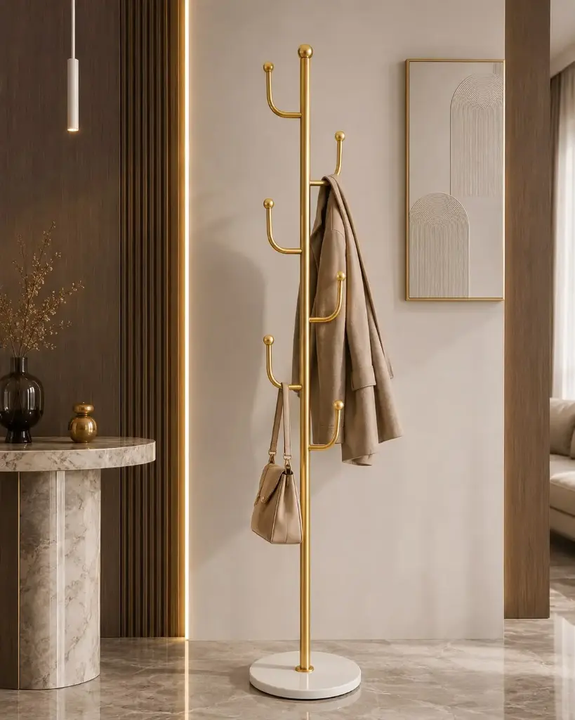 Porte-Manteau Dore 6 Boules Avec Basse En Marbre