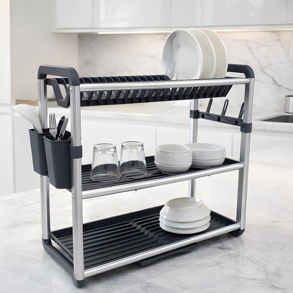 Egouttoir de Vaisselle 3 Etages en Aluminium – Silver