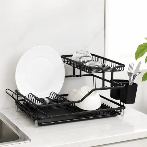 [TH-EGOUTTOIR-ALU57] Egouttoir en Aluminium 2 Niveaux – Design Noir Mat