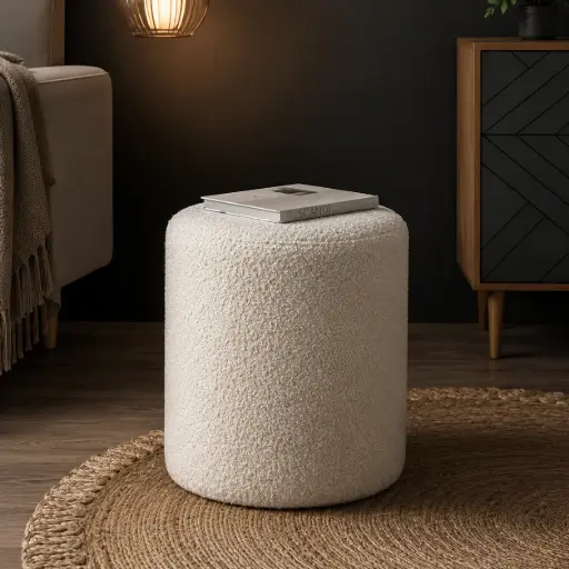 [TH-POUF-MIMOSA-5340] Pouf Mimosa Bouclé Beige – 53x40 cm