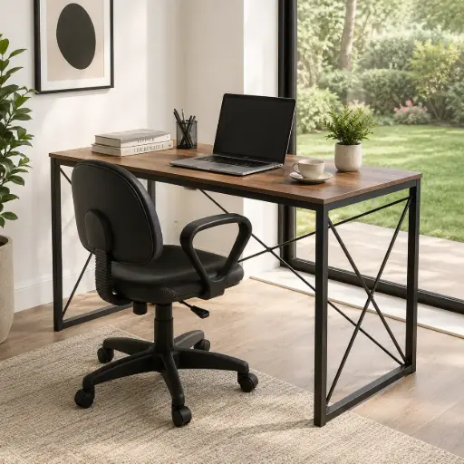 [IRIS-10560-MB] Bureau Moderne IRIS – Métal Noir & Bois Marron (Pliable)