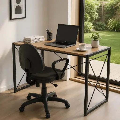 [IRIS-1050-MBC-P] Bureau Moderne IRIS – Métal Noir & Bois Clair (Pliable)
