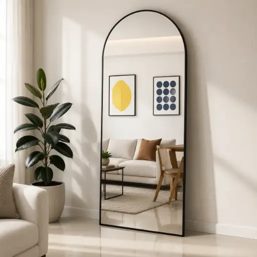 [SW-2443-LDFXA] Miroir Arque 170x70 cm – Cadre en Metal Noir (À Poser)