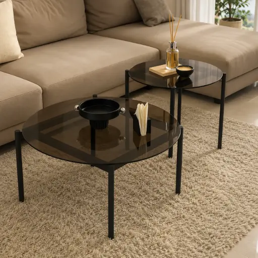 [TH-OSCAR-TB-FM] Ensemble de Tables Basses Oscar – Verre Trempé Fumé