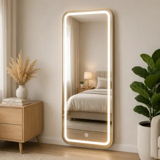 [MIR-LED-12050-GOLD] Miroir LED Rectangulaire 120×50 cm – Cadre Aluminium Doré
