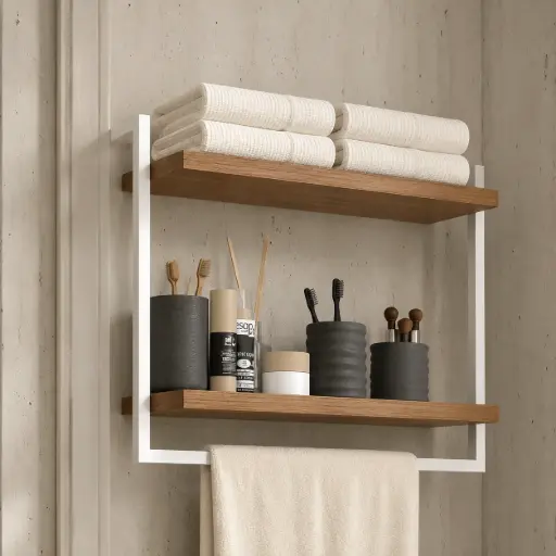 [ALT-BA01] Etagere Murale ALTO (Blanc / Marron) – Pour Salle de Bain