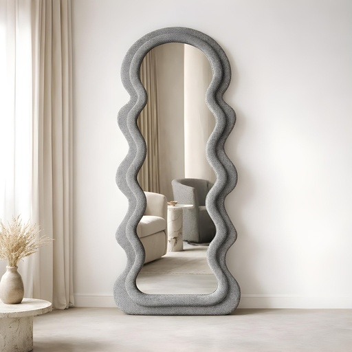 [TH-OPERA-170GR] Miroir OPÉRA – Gris | Bois & Tissu Bouclé