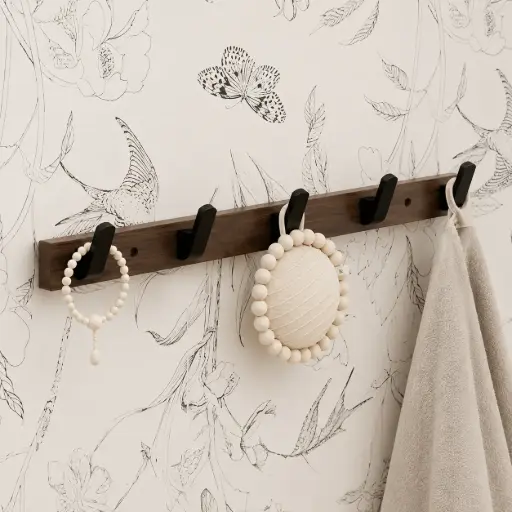 [TH-PM-50-NY04] Porte-Manteaux Mural Bois & Aluminium Noir – 5 Crochets