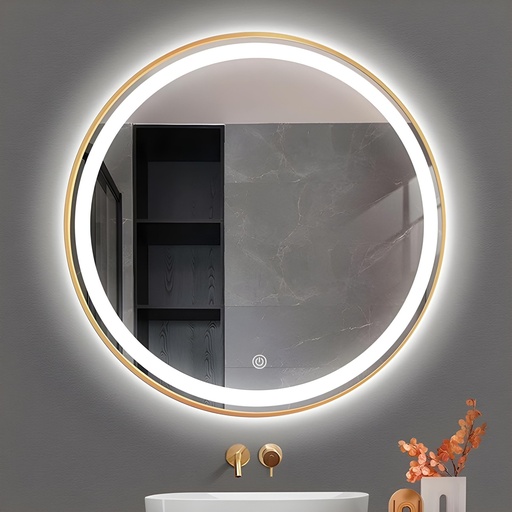 [TH-MRLED-50GD] Miroir LED Rond 50 cm – Cadre Aluminium Doré