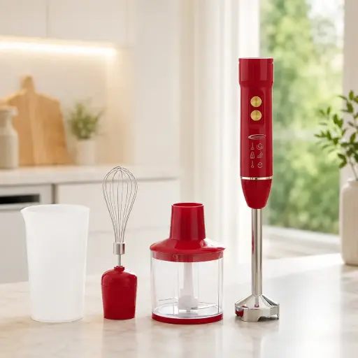 [HK452R] Mixeur Plongeant 4 en 1 FLORENCE HK452 – 400W – Rouge