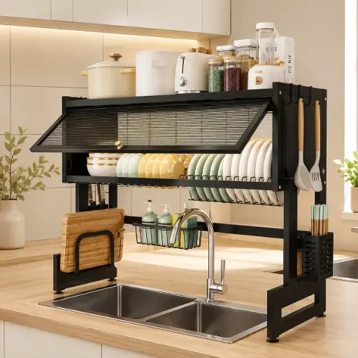 [SW-2443-SL2KC] Egouttoir de Cuisine Multifonction Noir 95cm
