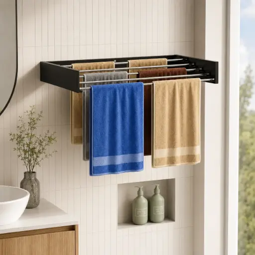 [SW-2443-8CLGM] Seche Linge Mural Rabattable Noir Metal & Aluminium