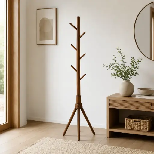 [THM-112] Porte-Manteau Sur Pied Design Arbre – Finition Bois Marron