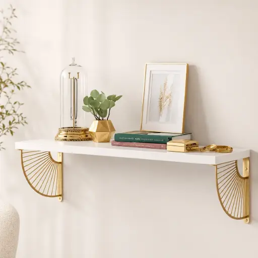 [SW-2443-KGGXM] Etagere Murale Elegante Blanc/Dore 70*22cm