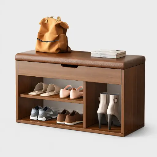 [TH-CB80-M] Banc Chaussures CozyBench – Couleur Bois Noyer / Assise Marron