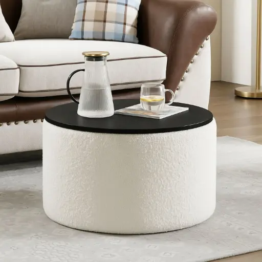 [REF-TB70BN] Table Boucle avec Rangement Beige & Noir 70x40cm