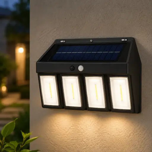 [BK-618-4] Lampe Murale Solaire 4 Lampes avec Détecteur de Mouvement