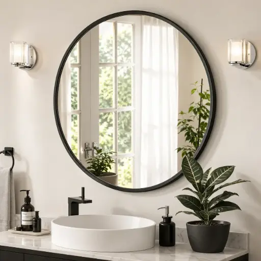[MR-ALU-80-NR] Miroir Rond Design – Ø80 cm, Cadre Aluminium Noir