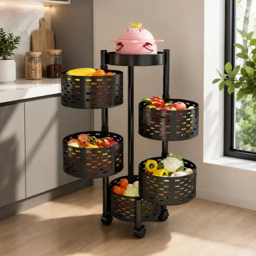 [TH-ETAG-ROND4] Chariot de Rangement Pivotante à 4 Paniers