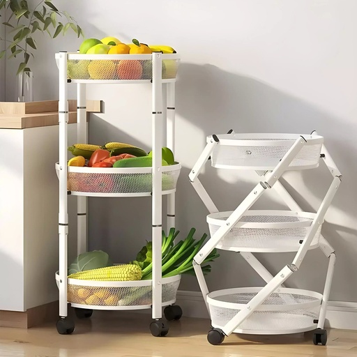 [SW-2443-EMMGO] Chariot de Rangement Pliable 3 Niveaux en Métal – Blanc