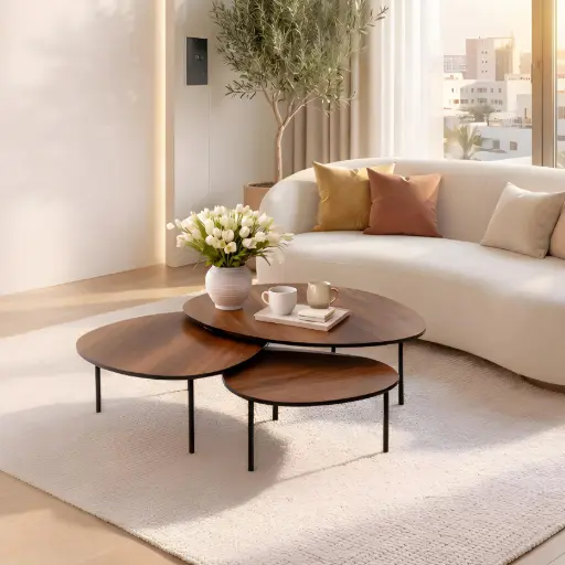 [TH-TB-TRIO-NYR] Trio Tables Basses Noyer Premium & Métal Noir