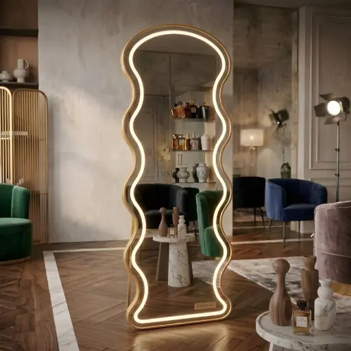 [TH-MIR-PRST-16060] Miroir Prestige LED – Cadre Aluminium Doré 160 × 60 cm 