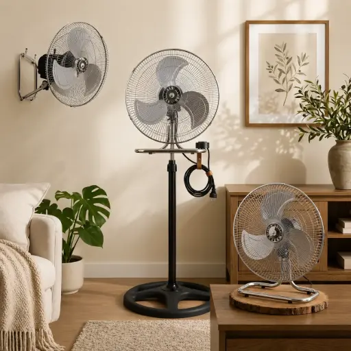 [FAN-FLO-AG6025] Ventilateur 3 en 1 Industriel – Table / Pied / Mur | 75W Haute Performance