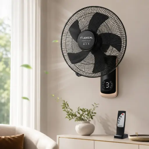 [LWF-7240-9] Ventilateur Mural Lexical 18” avec Télécommande 75W – Noir/Bronze