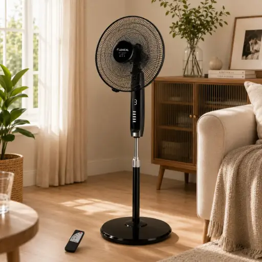 [LSF-7020-8] Ventilateur sur Pied Lexical 16” LSF-7020-8 – 60W avec Télécommande & Affichage LED – Noir/Gris