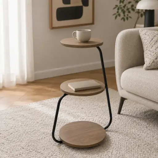 [SW-2443-90WEO] Table d’Appoint 3 Niveaux – Couleur Marron