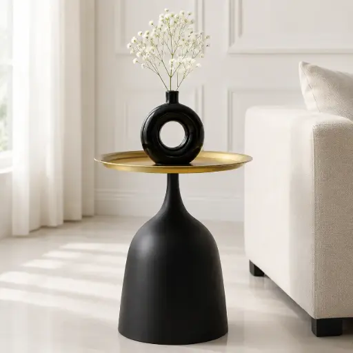 [TH-TCAFE-VELORA-ND] Table de Cafe VELORA Noir & Dore (40 × 47 cm)