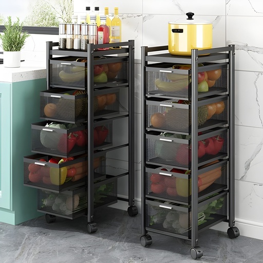 [TH-CR05N] Chariot de Rangement Cuisine 5 Niveaux avec Roulettes