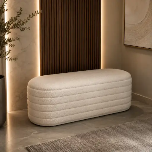 [TH-BANC-TEDDY-BG] Banc de rangement en tissu boucle Beige