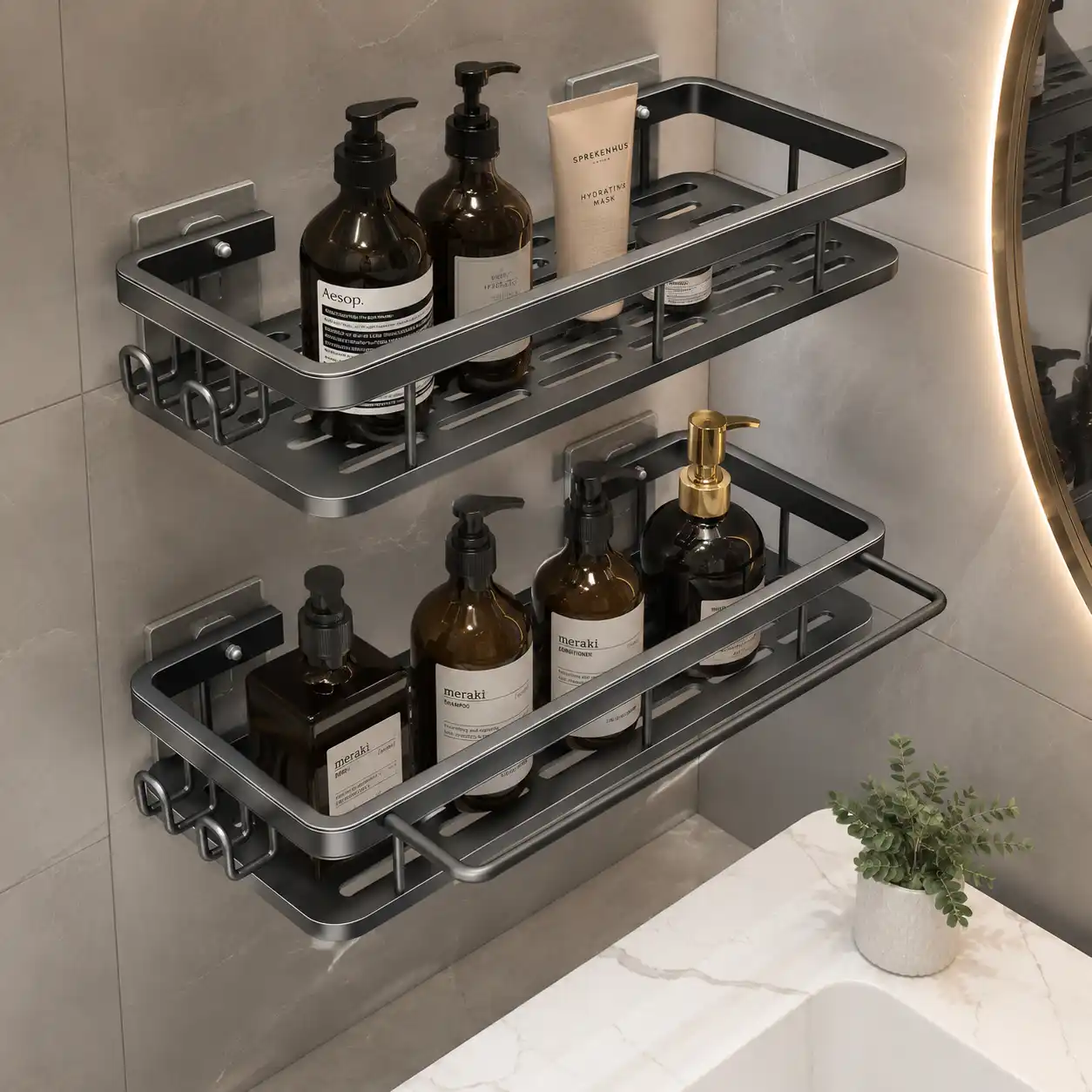 [TH-SDB-ETG-NR-01] Etagere Murale aluminium Salle de Bain Sans Perçage – Noir Premium