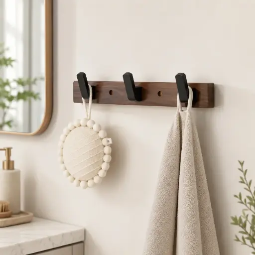 [TH-PM-28-NY02] Porte-Manteaux Mural Bois & Aluminium Noir – 3 Crochets