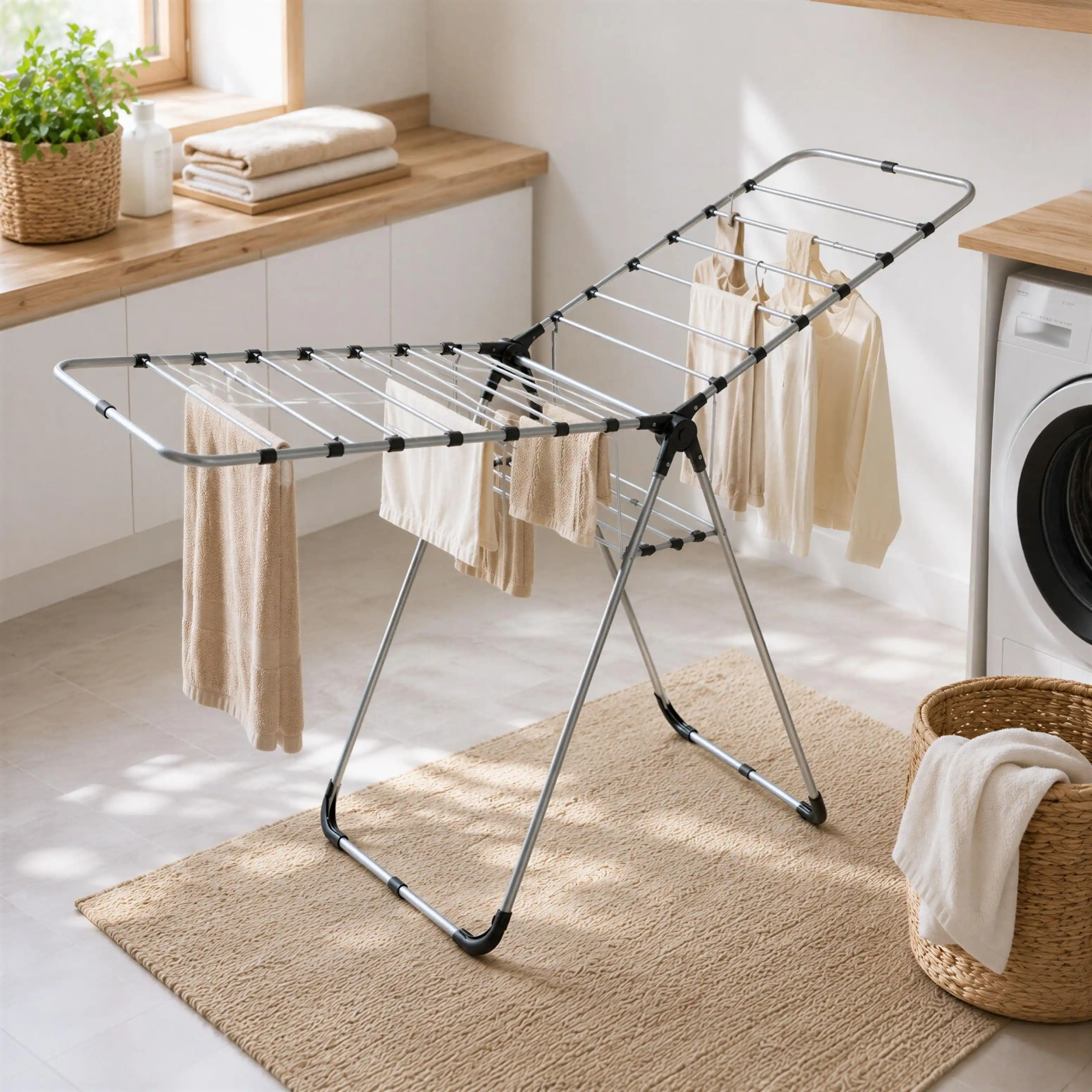 [ELP-178-AG-NR] Etendoir à Linge Pliable Grande Capacité 178 cm – Acier Argent & Noir