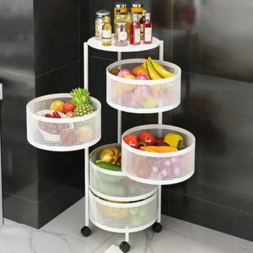 [SW-2443-BLDPSers blanc] Chariot de Rangement Rotative en Metal 5 Panier